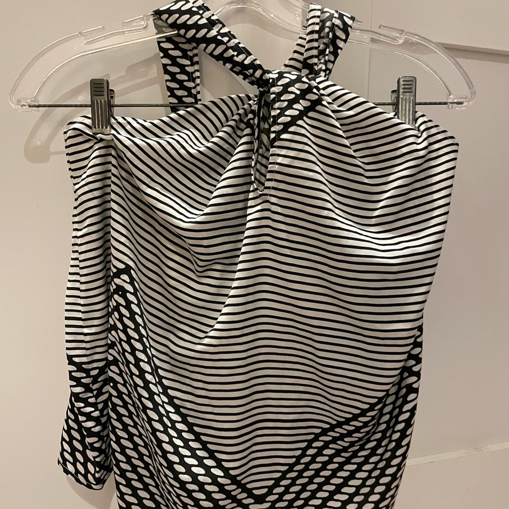 Banana Republic One Shoulder Black and White Dress
